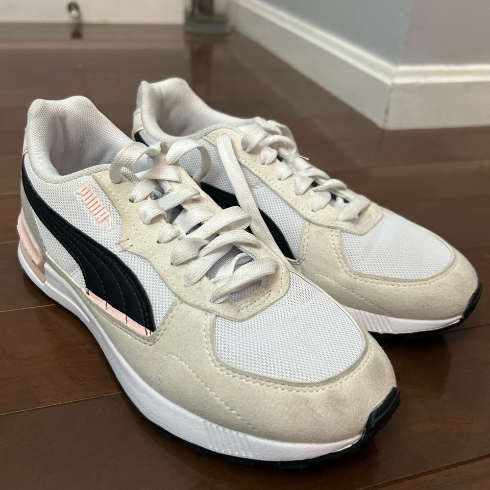 White, Pink and black women puma sneakers